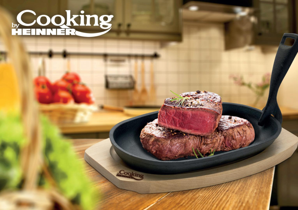 Platou servire oval, 24x14 cm , fonta pura , cu maner detasabil si baza din lemn,cooking  by heinner [4]