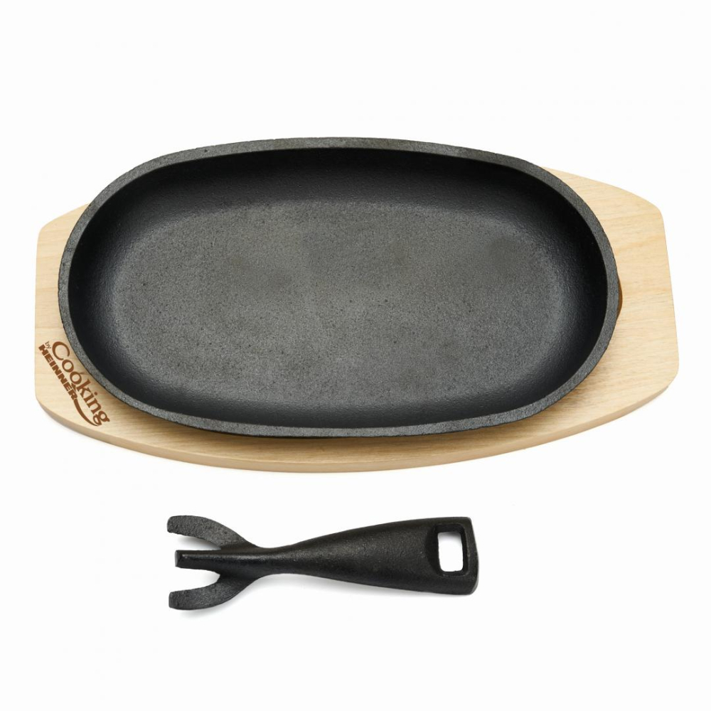 Platou servire oval, 24x14 cm , fonta pura , cu maner detasabil si baza din lemn,cooking  by heinner [3]