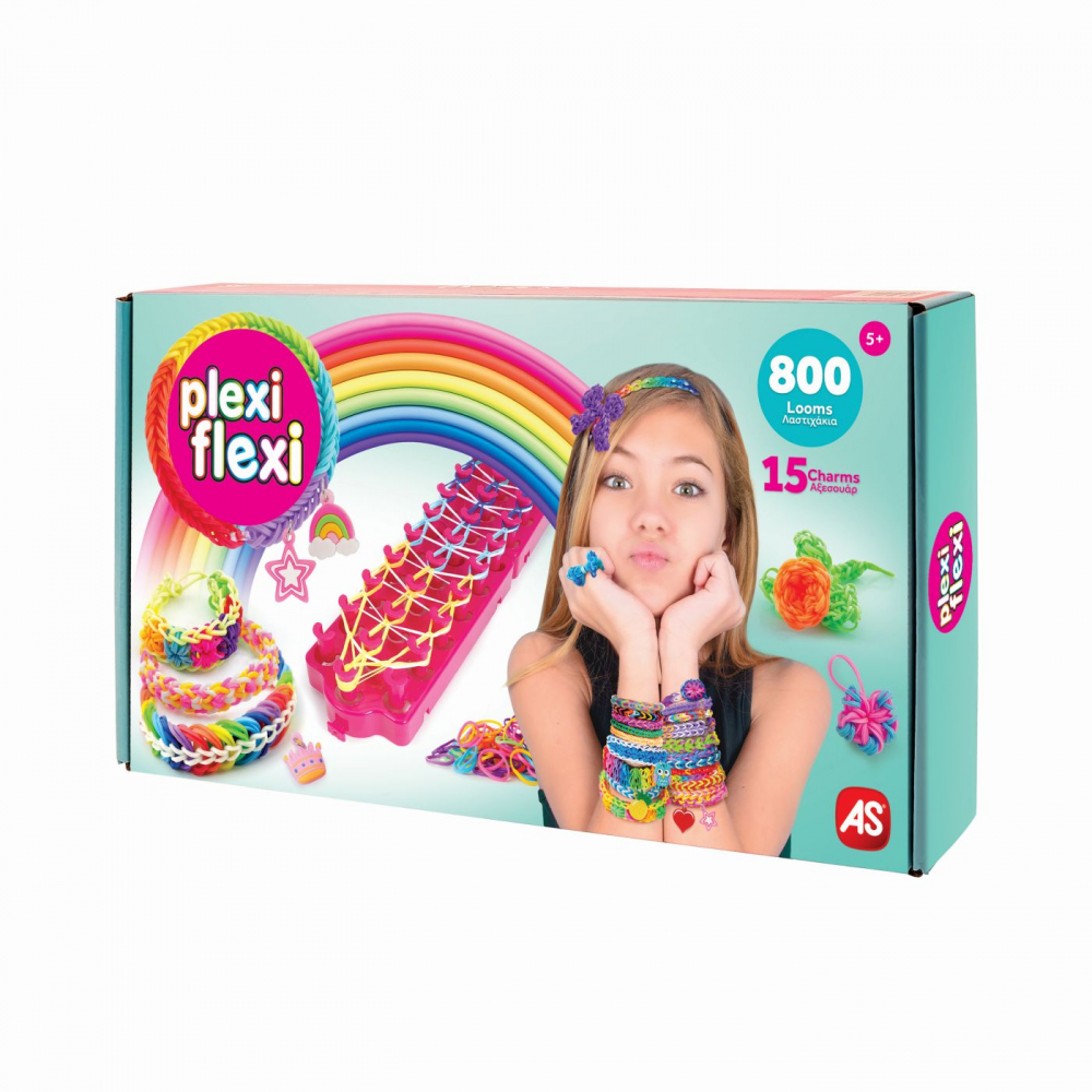 Plexi flexi gherghef pentru impletit cu 800 elastice din cauciuc si 15 accesorii, varsta de la 5 ani la 10 ani [1]
