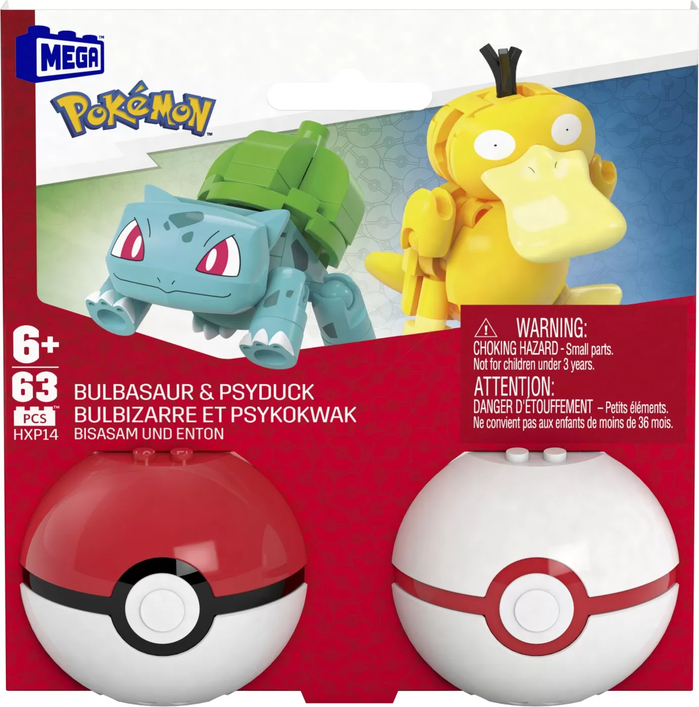 Pokemon Mega Set - 2 bile cu Bulbasaur si Psyduck, 40 piese, varsta de la 6 ani la 12 ani [1]