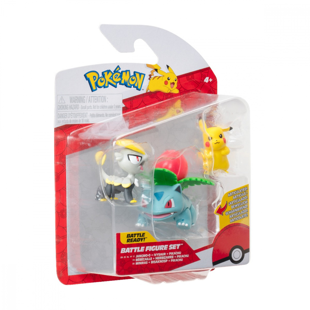 Pokemon - Set 3 figurine de actiune, 3PK: Pikachu #2, Jangmo-o, Ivysaur W21 varsta 3-5 ani ,5-7 ani ,7-9 ani ,9-12 ani ,12-14 ani ,14-18 ani ,18+, Baieti [10]