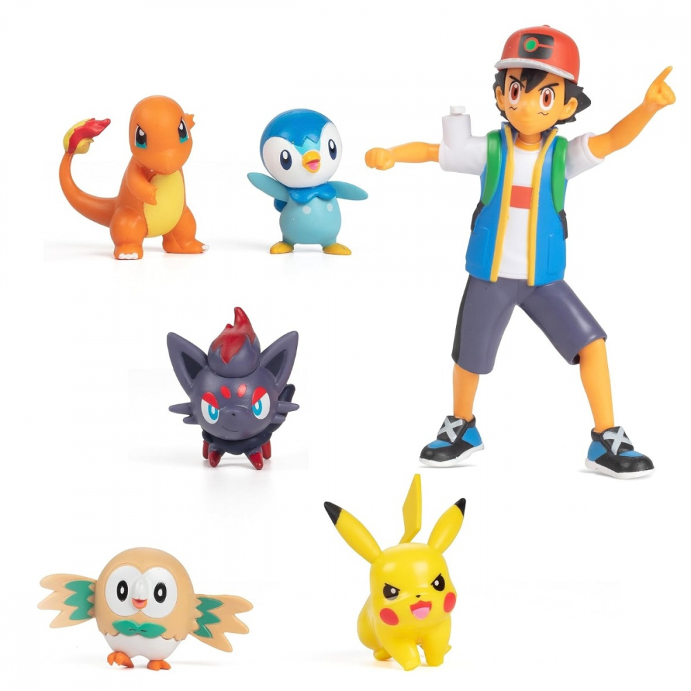 Pokemon - Set de joaca cu 6 figurine,  Ash & Pikachu & Charmander #1 & Rowlet & Piplup & Zorua varsta 3-5 ani ,5-7 ani ,7-9 ani ,9-12 ani ,12-14 ani ,14-18 ani ,18+, Baieti [2]