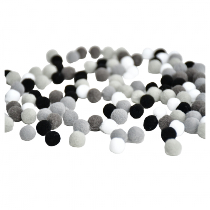 Pompoane mici, 120 buc, 10 mm, culori alb, negru, gri [2]