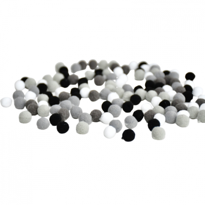 Pompoane mici, 120 buc, 10 mm, culori alb, negru, gri [3]