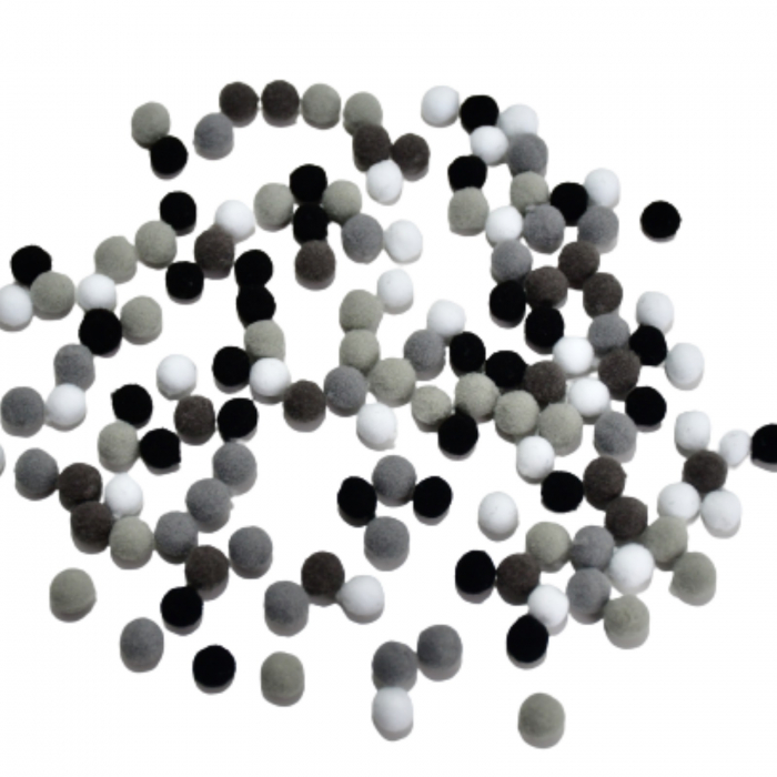 Pompoane mici, 120 buc, 10 mm, culori alb, negru, gri [4]