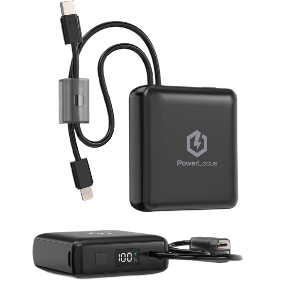 PowerLocus Acumulator extern 10000mAh, 20W PD Fast Charging, cabluri incorporate Type-C si Lightning, Black [3]