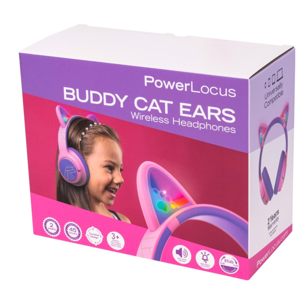 PowerLocus Casti pentru copii, Wireless, Bobo Cat Ears, Purple/Pink [6]
