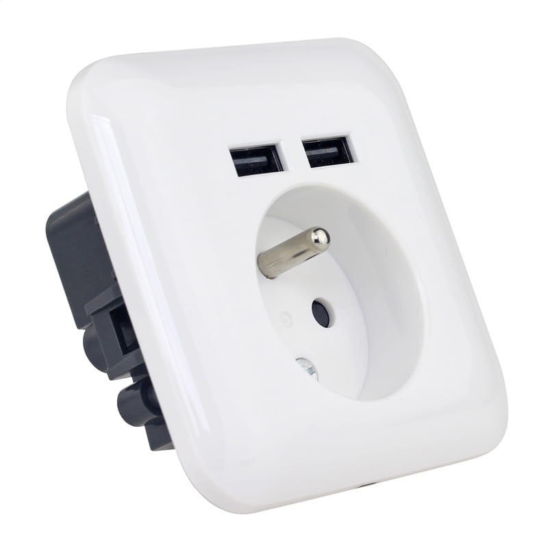 Priza de perete Platinet French, cu 2x USB, incarcare rapida, impamantare, input 250V 16A, output 5V 2.1A, alb, PWSF2U, 43964 [3]
