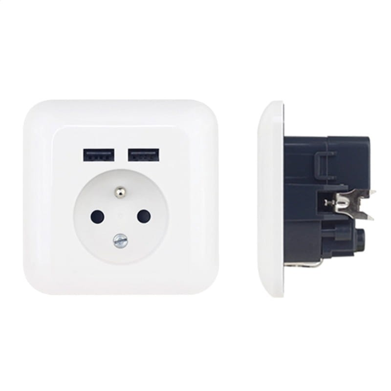 Priza de perete Platinet French, cu 2x USB, incarcare rapida, impamantare, input 250V 16A, output 5V 2.1A, alb, PWSF2U, 43964 [2]