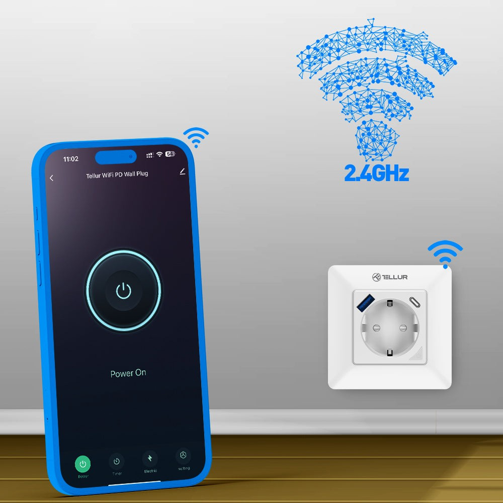 Priză de perete WiFi Tellur Smart, 3600W, 16A, PD20W, USB 18W, monitorizare consum, alb [6]