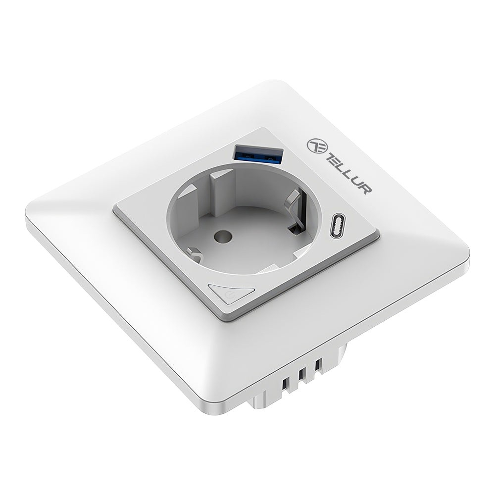 Priză de perete WiFi Tellur Smart, 3600W, 16A, PD20W, USB 18W, monitorizare consum, alb [2]