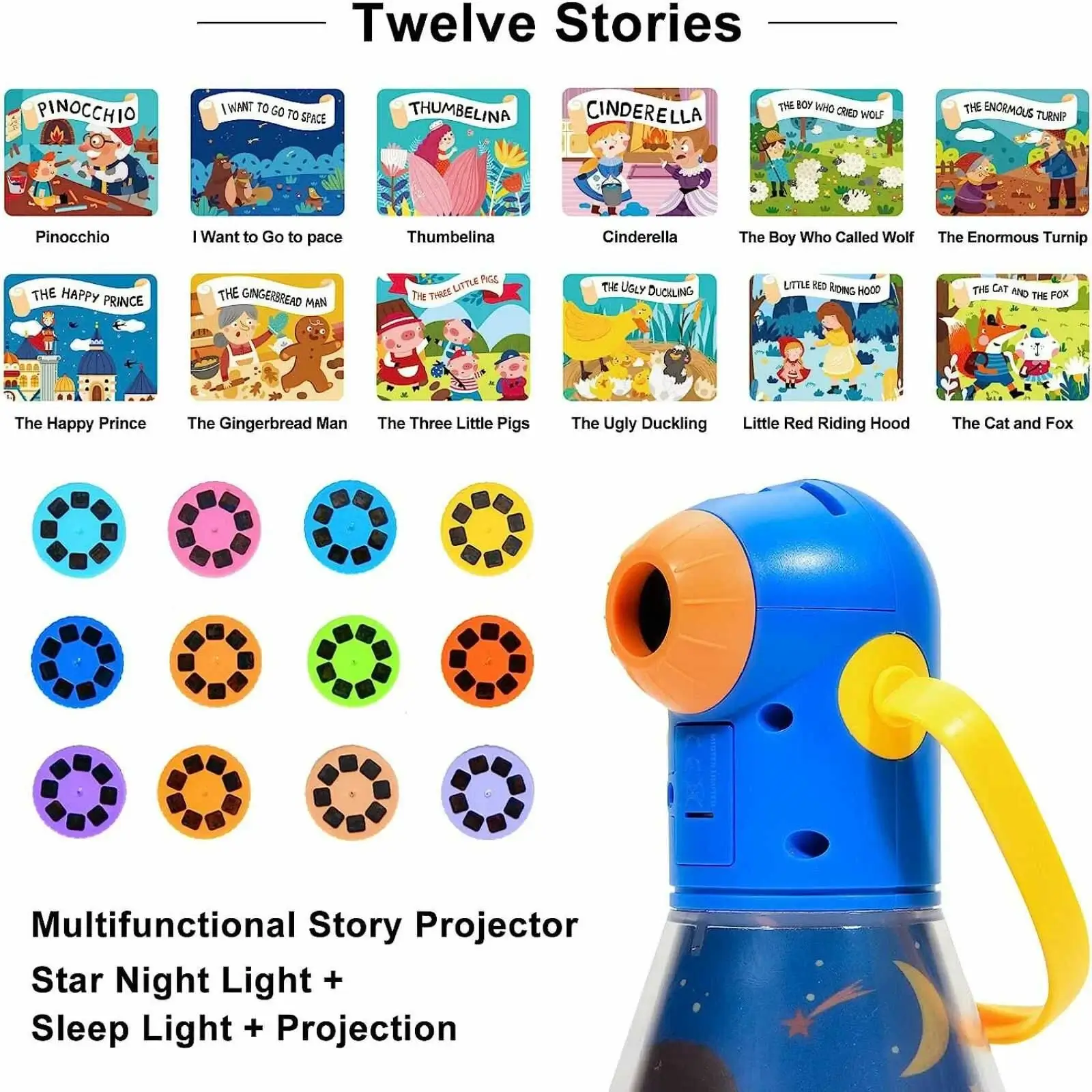 Proiector cu povesti ✅ Lampa de veghe pentru copii cu luna, stele [3]