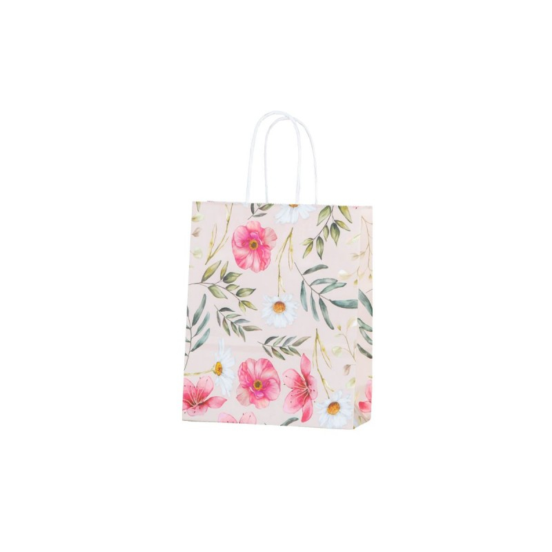 Punga cadou Colorarte 27663, B5, 18x22x8cm, 90g/mp, ivory, manere din hartie rasucita, motive florale [1]