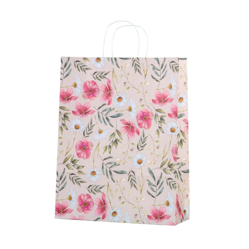 Punga cadou Colorarte 27674, A3, 32x41x12cm, 100g/mp, ivory, manere din hartie rasucita, motive florale [1]