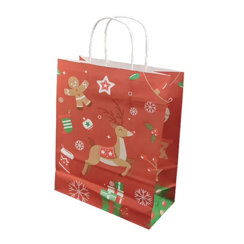 Punga cadou Craciun Colorarte 24257, B4, 26x35x12cm, 90g/mp, rosie, manere din hartie rasucita, motive de Craciun [2]