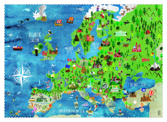Descopera Europa, cu obiective turistice cunoscute, Puzzle 200 piese, varsta 6 - 9, 9+ ani, Baiat, Fata [3]