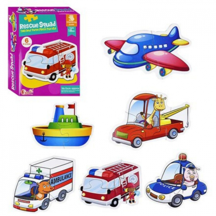 Cutie Set 6 Puzzle Bebe ⭐ cu masini din doua si trei piese [3]