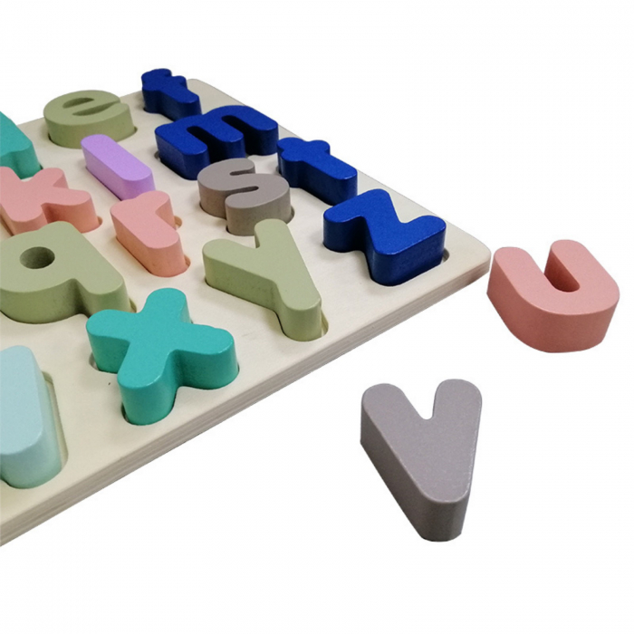 Joc puzzle incastru, litere de lemn, culori pastel. [3]