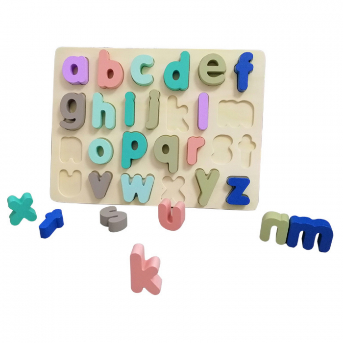 Joc puzzle incastru, litere de lemn, culori pastel. [2]