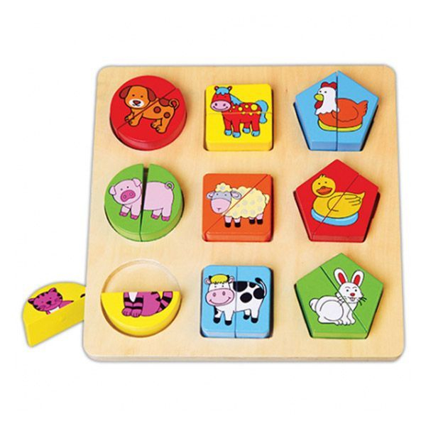 Puzzle incastru din lemn, animale domestice, 9 piese [1]