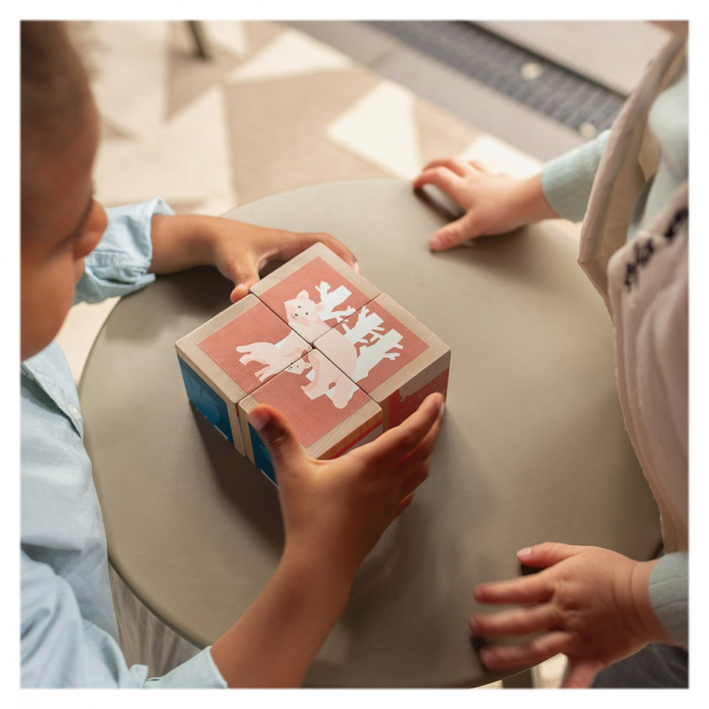 Puzzle cu cuburi din lemn, Animale polare, 1-4 ani [4]