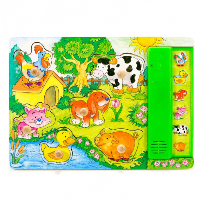 Puzzle cu maner si sunete Animale de la ferma [1]
