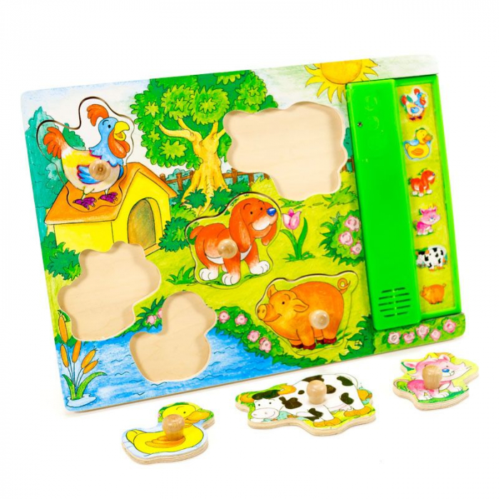 Puzzle cu maner si sunete Animale de la ferma [2]