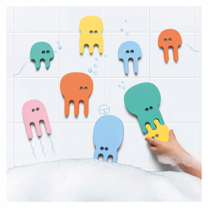 Puzzle de baie, set 10 piese, Meduze colorate, Quut Toys, 1-7 ani [4]