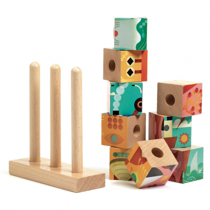 Puzzle din cuburi de lemn Animale marine, Djeco, varsta 1 - 3 ani, Baiat, Fata [2]