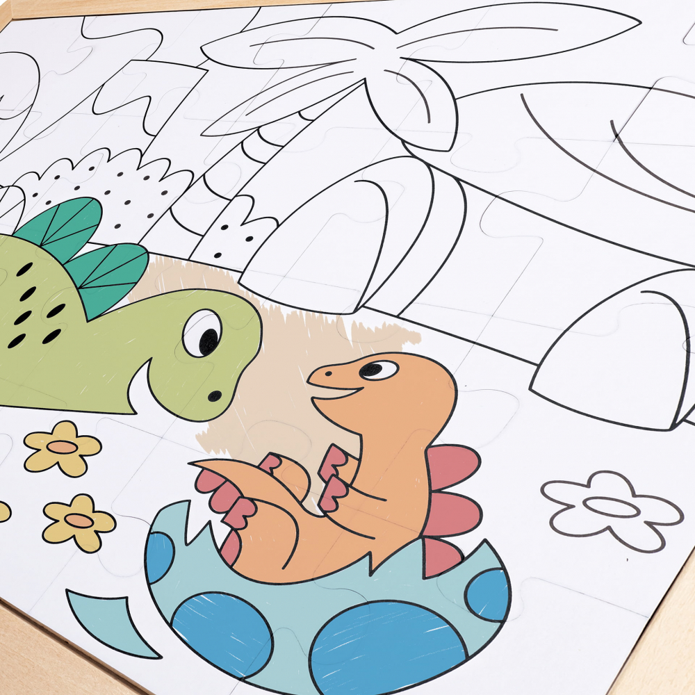 Puzzle din lemn 2 in 1 - Dinozauri (26 piese), cu fata dubla si activitate colorare [4]