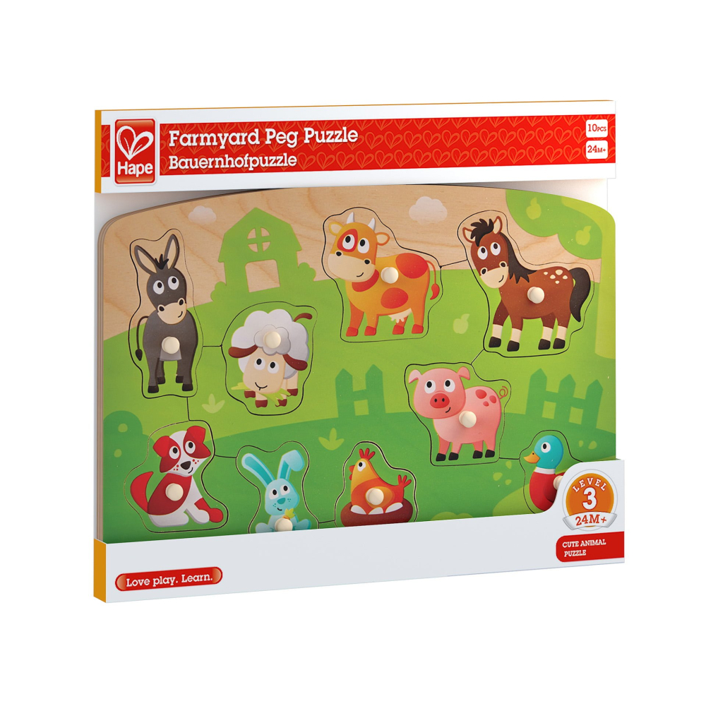 Puzzle din lemn cu butoni - Animale de la ferma, copii varsta 2 ani+ [2]