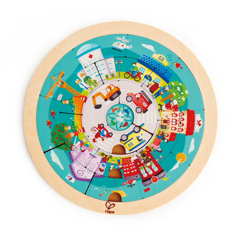 Puzzle din lemn cu doua fete: giratoriu si meserii (19 piese) [1]