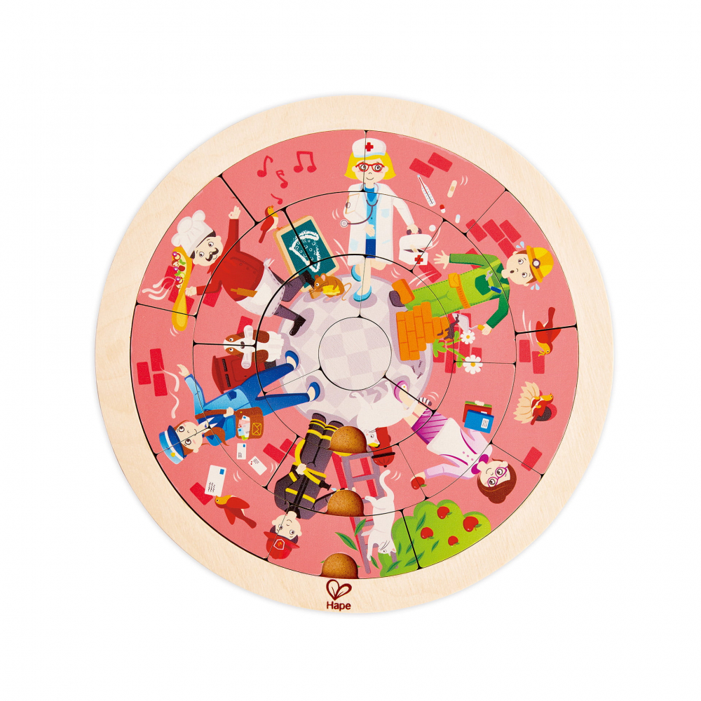 Puzzle din lemn cu doua fete: giratoriu si meserii (19 piese) [2]
