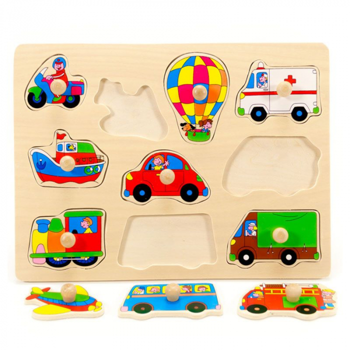 Puzzle din lemn cu maner Mijloace de transport [2]