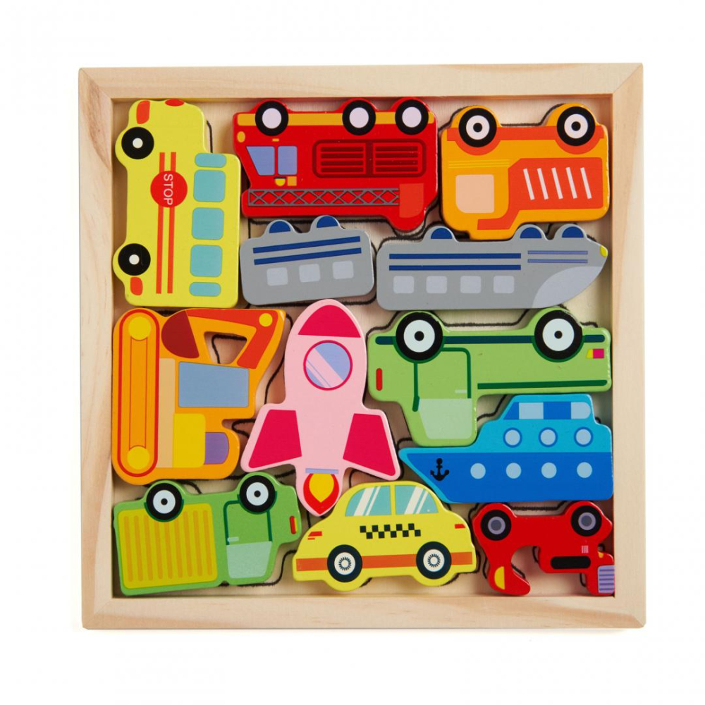 Puzzle din lemn cu masini, 12 piese, momki [1]