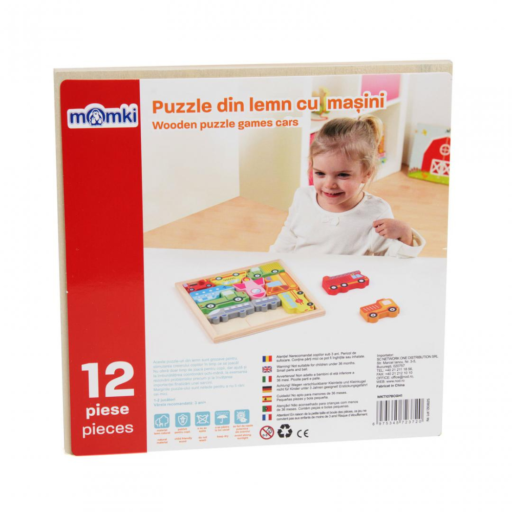 Puzzle din lemn cu masini, 12 piese, momki [3]