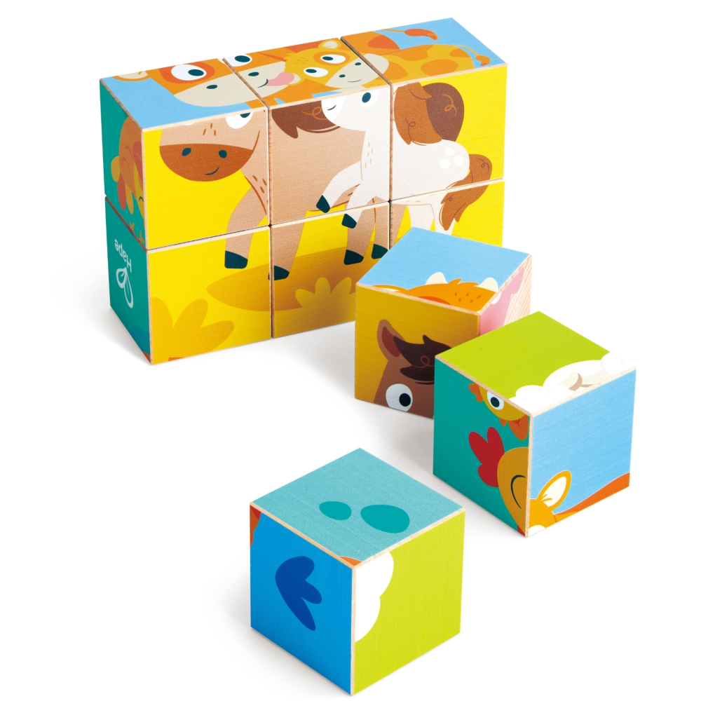 Puzzle din lemn cuburi - Animale de ferma 3 x 3 varsta 2 ani+ [5]