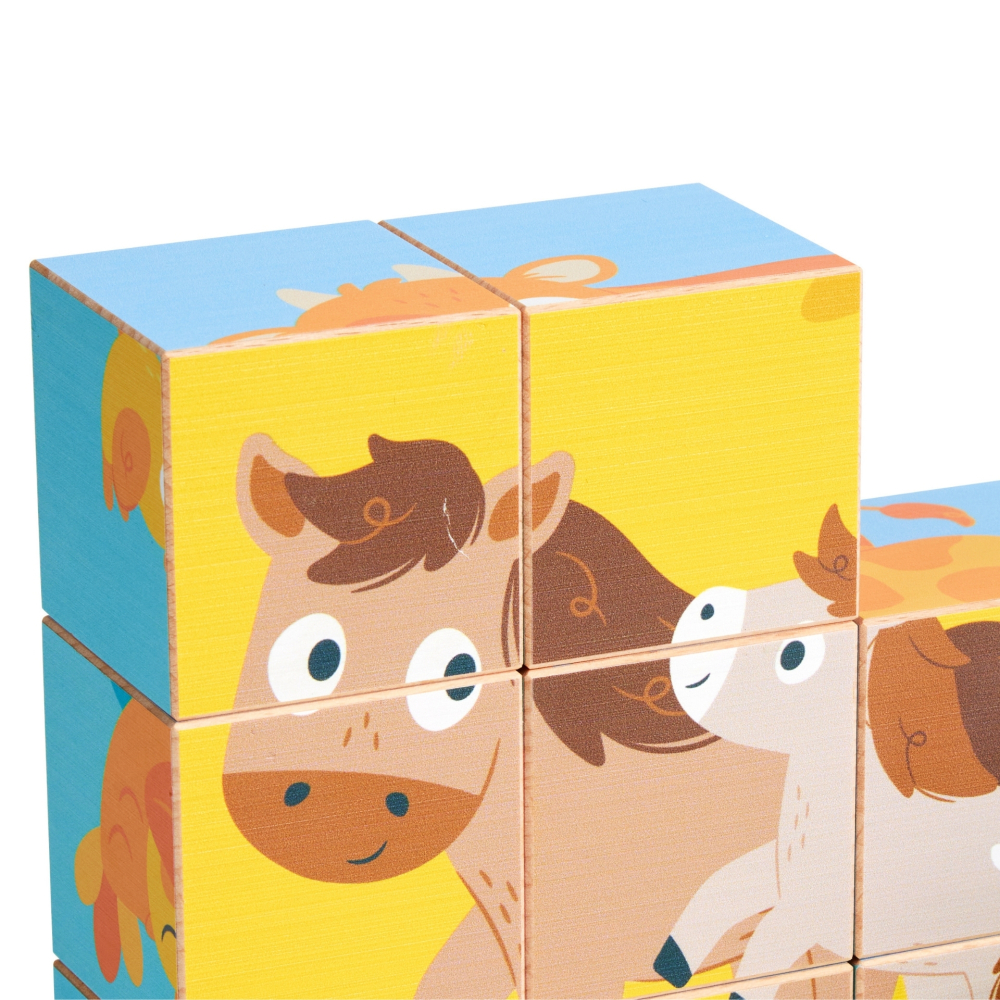 Puzzle din lemn cuburi - Animale de ferma 3 x 3 varsta 2 ani+ [6]