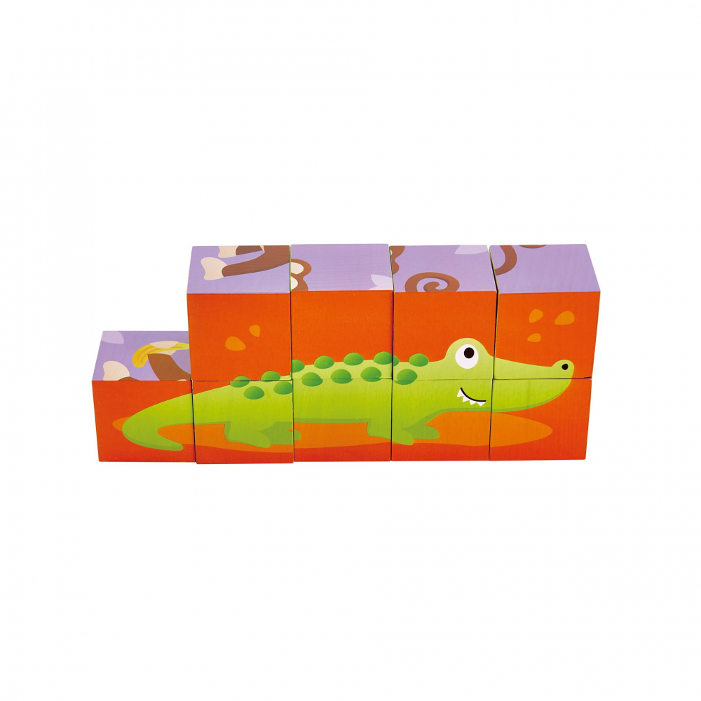 Puzzle din lemn cuburi - Animale din Jungla 3 x 3 [2]