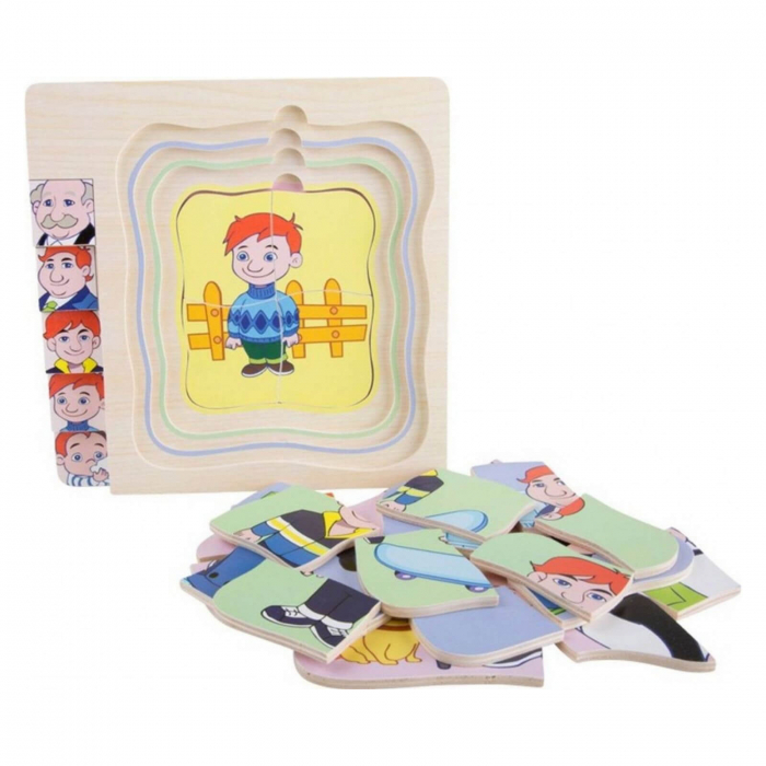 Puzzle multistrat din lemn ⭐ Ciclul Vietii, Baiat, Bunic [3]