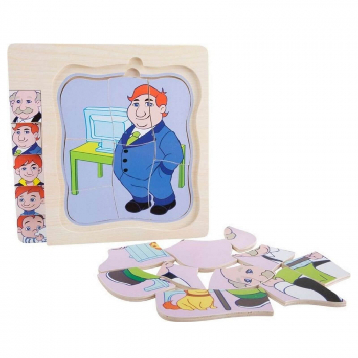 Puzzle multistrat din lemn ⭐ Ciclul Vietii, Baiat, Bunic [5]