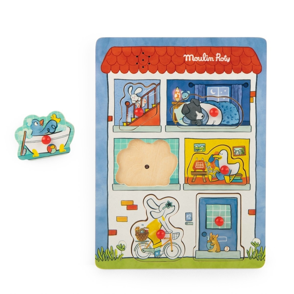 Puzzle educativ din lemn cu sunete, Moulin Roty Baiat, Fata, varsta 1 - 3 ani [3]