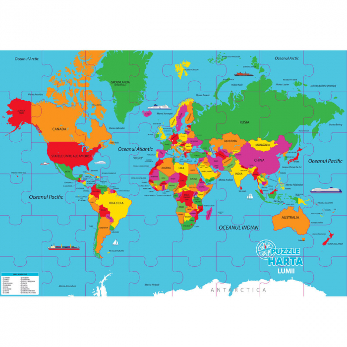 Puzzle pentru copii cu harta lumii, invata geografia si continentele. [2]