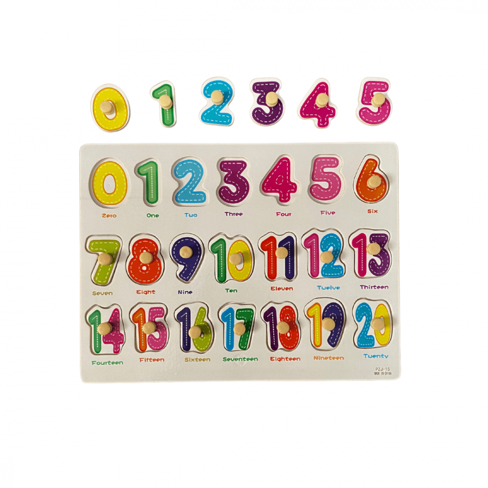 Puzzle incastru din lemn, cifre cu maner, 20 piese [1]