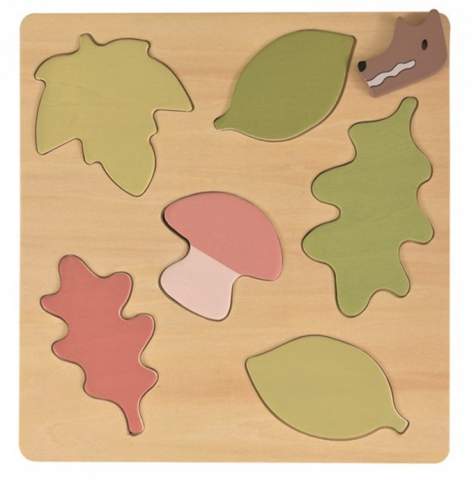Puzzle incastru din lemn cu animale si frunze, 6 piese, varsta 1 - 3 ani, Baiat, Fata [3]
