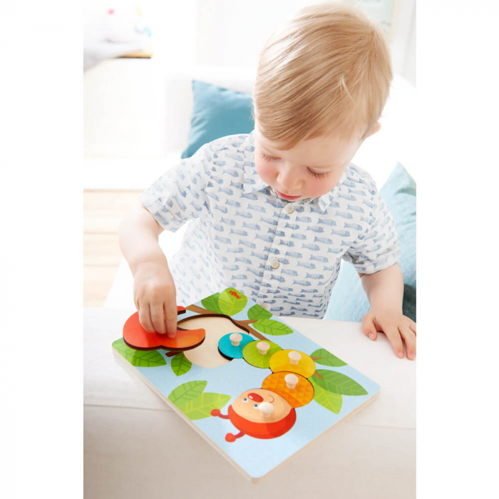 Puzzle din lemn cu maner, Omida ⭐ Jucarii pentru copii 1 an [2]