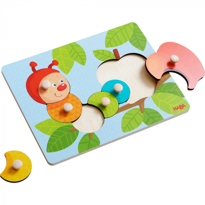 Puzzle din lemn cu maner, Omida ⭐ Jucarii pentru copii 1 an [3]