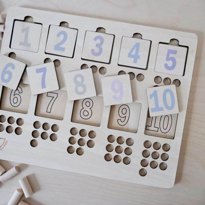 Jucarii Montessori din Lemn ⭐ Puzzle cu Cifre si Pioni [2]