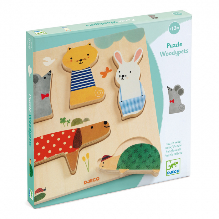 Puzzle incastru din lemn, 5 piese cu animale, Djeco, varsta 1 - 3 ani, Baiat, Fata [1]