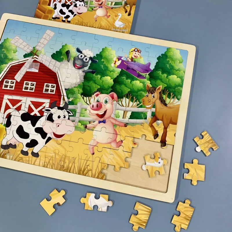 Puzzle lemn - Animale de la ferma, 100 piese, CNX [2]